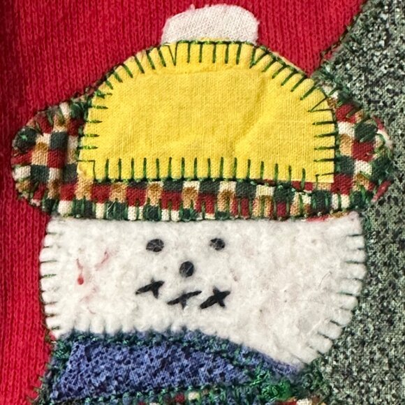 Vintage Christmas Sweater Open Cardigan Red Snowman Embellished Retro Holiday - Picture 6 of 8